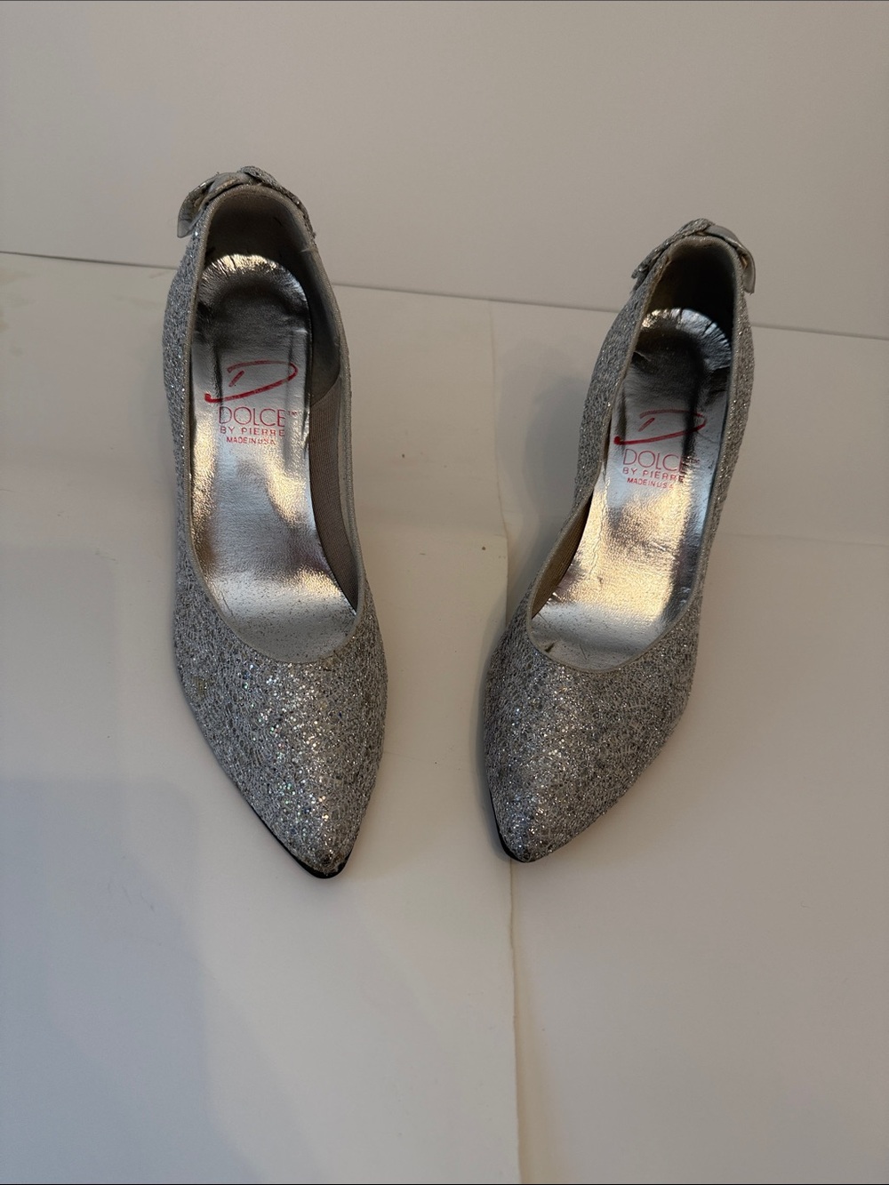 Dolce by Pierre Silver Glitter Pointed-Toe Heels